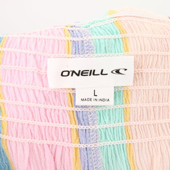 O'Neill Shorts Blue Colorful Striped Smocked Waistband Lightweight High Waisted - Picture 10 of 12